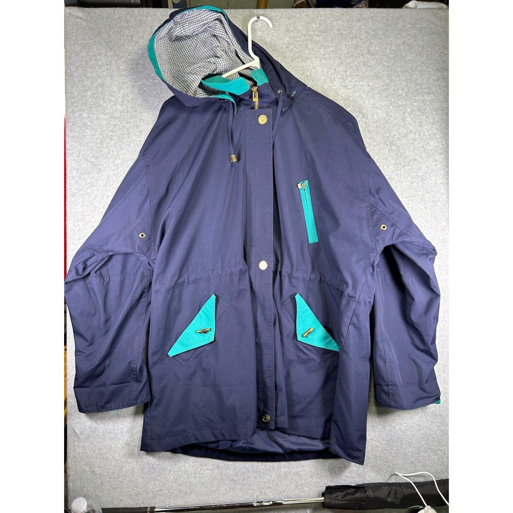 Vintage CS Essentials Navy Blue Teal Hooded Parka Jacket Womens 1X Utility Coat